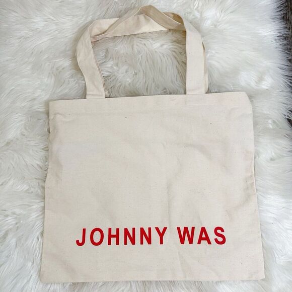 Johnny Was Canvas Tote Reusable Shopping Bag Beige Double Handle Travel Books - Picture 1 of 4